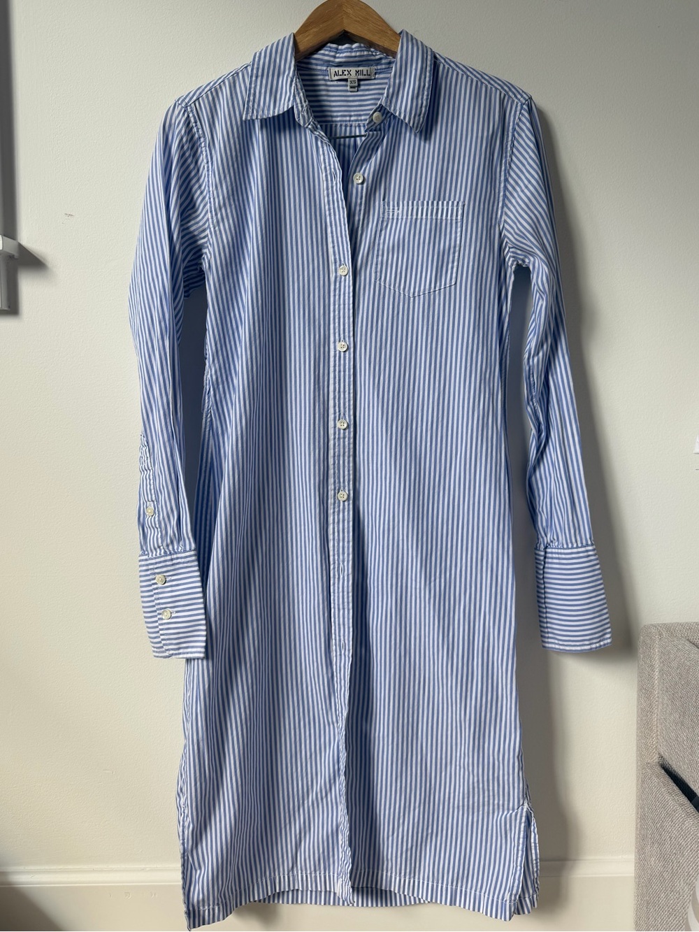 Alex Mill Standard Blue and White Stripe Midi Button Down Shirt Dress Size XS